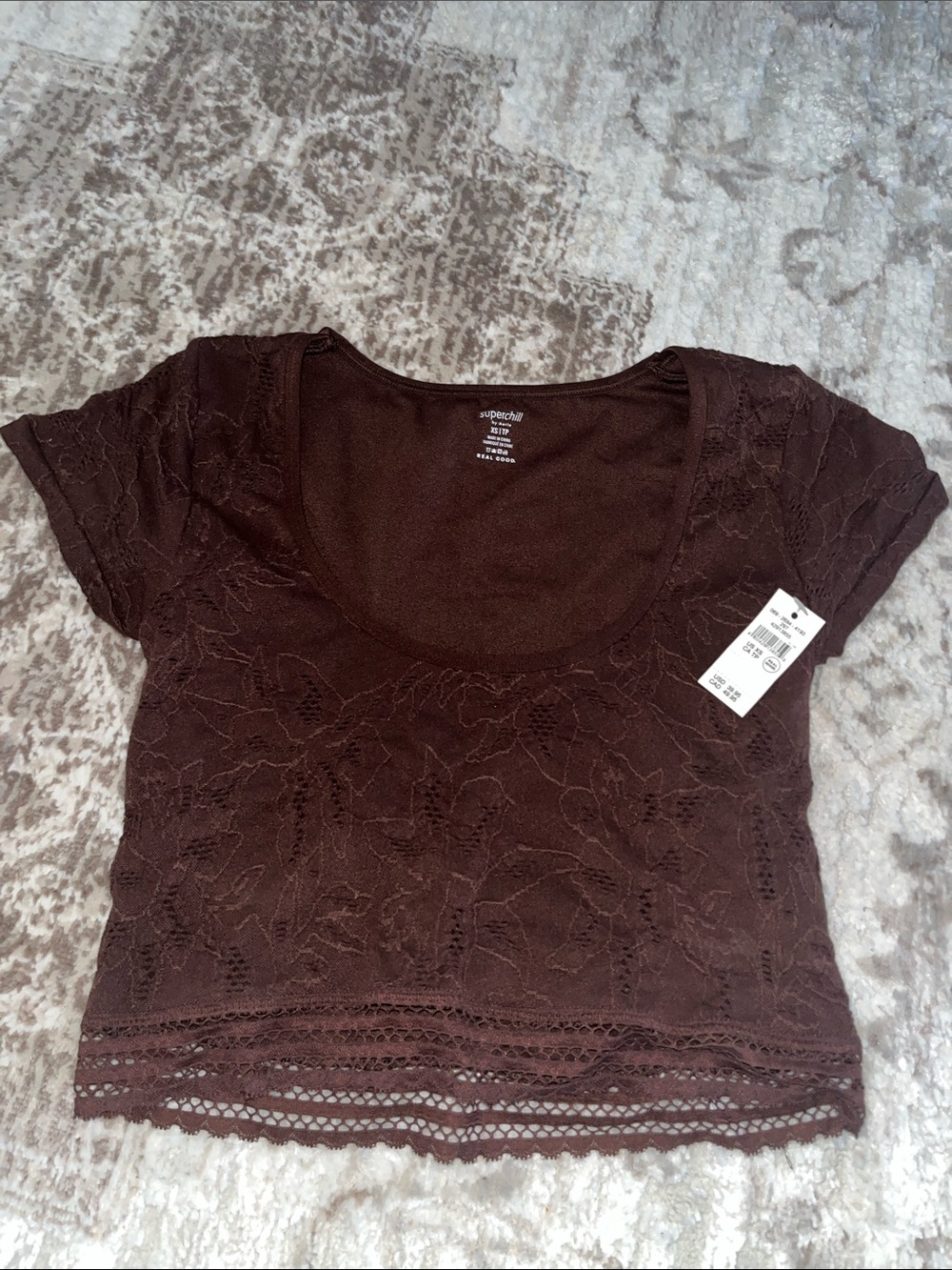aerie Brown Lace Scoop Crop Tank Top